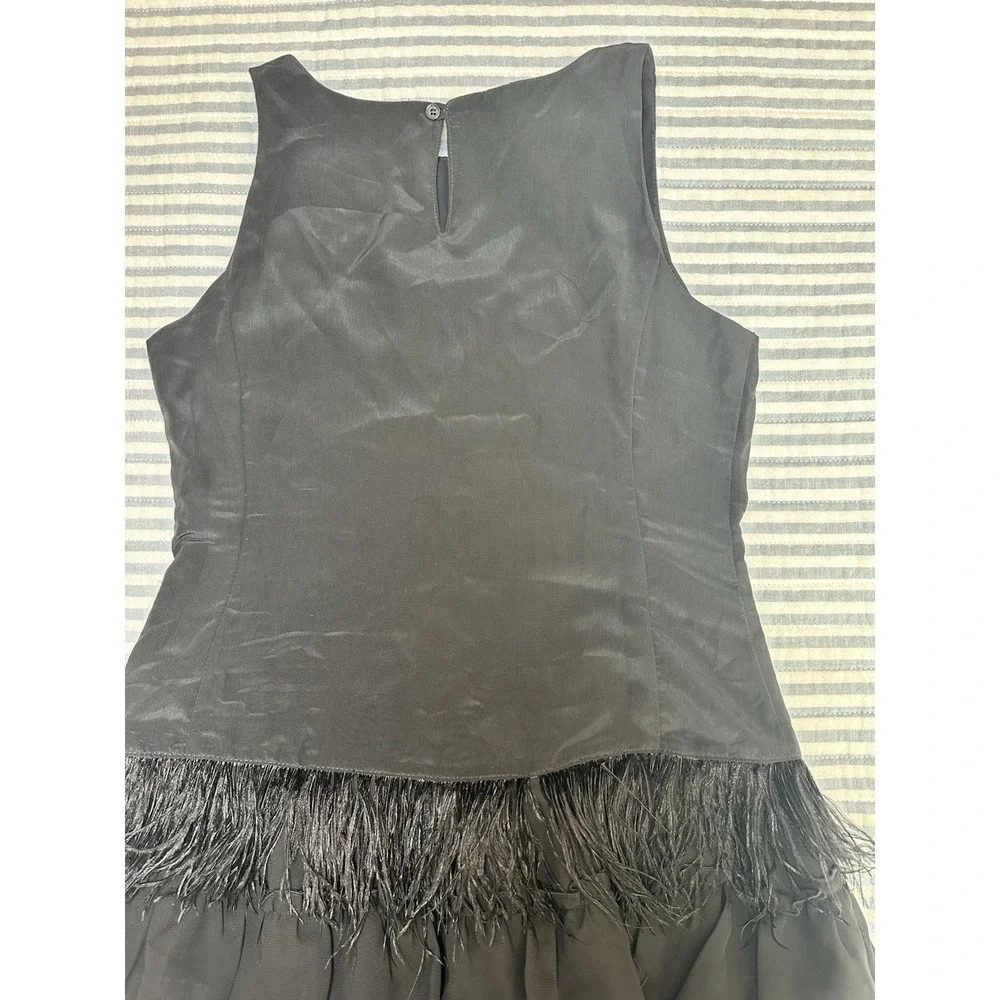 Ruby & Bloom Girls Black Sleeveless Dress Genuine Ostrich Feather‎ Hem Size 7
